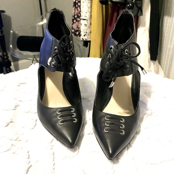 NINE WEST Black Lace Up Cut Out Heels - Picture 5 of 12